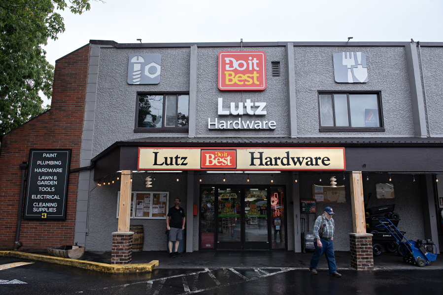 Al Schmid of Washougal stops by Lutz Hardware in Camas on Monday afternoon. The store is celebrating its 75th anniversary 2025. (Amanda Cowan/The Columbian)