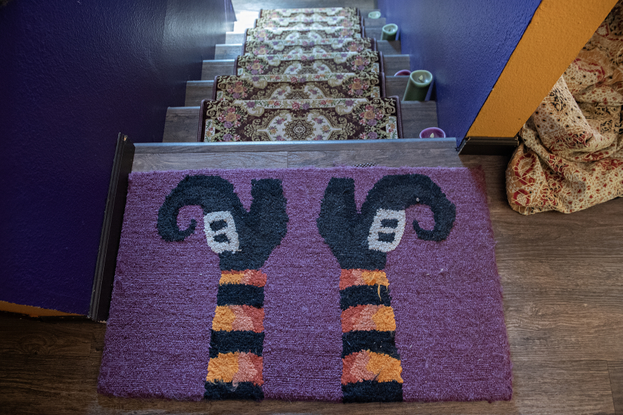 Witch Angel Biederbeck embraces Halloween decor but draws the line at stereotypical imagery depicting witches as wrinkled, warty hags. (Amanda Cowan/The Columbian)