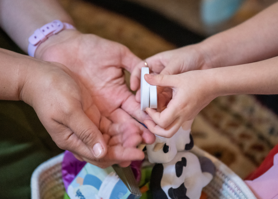 Robyn Kistemaker, left, plays with her daughter Noelle Hively, 5, at a Pray-Ground sensory activity area Sept. 8 at Messiah Lutheran Church. Kistemaker and David Hively moved from Michigan to Vancouver in August 2024 with their son, Lucas, and daughter, Noelle.