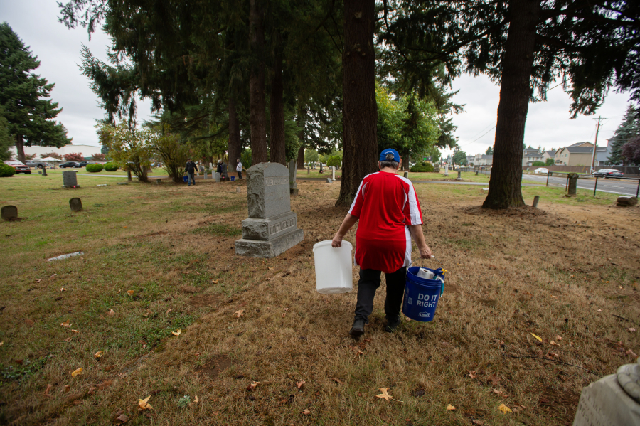 &ldquo;We have placed 13 headstones at Brush Prairie and we figure it&rsquo;s been about 2000 hours of work,&rdquo; said Peri Muhich, member of the Fort Vancouver chapter of the Daughters of the American Revolution&rsquo;s cemetery committee. &ldquo;Our little committee has a budget of about $60 per year.&rdquo; (James Rexroad/for The Columbian)