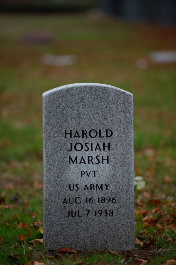 Fort Vancouver chapter of the Daughters of the American Revolution&rsquo;s cemetery committee member Janet Critchfield never knew U.S. Army Pvt. Harold J. Marsh, but she worked to research the details of his life and get a proper military headstone installed for him at Brush Prairie Cemetery &mdash; almost 90 years after his death. (James Rexroad/for The Columbian)