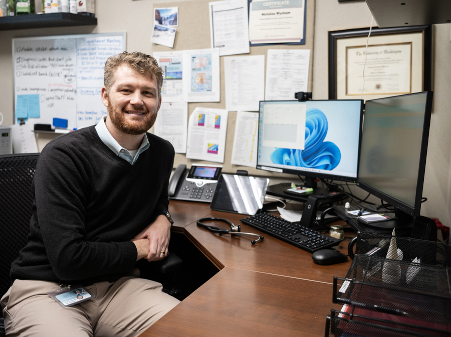 Pulmonologist Dr. Nicholas Wysham sits for a portrait  in his office Monday at Vancouver Clinic. November is Lung Cancer Awareness Month. (Taylor Balkom/The Columbian)