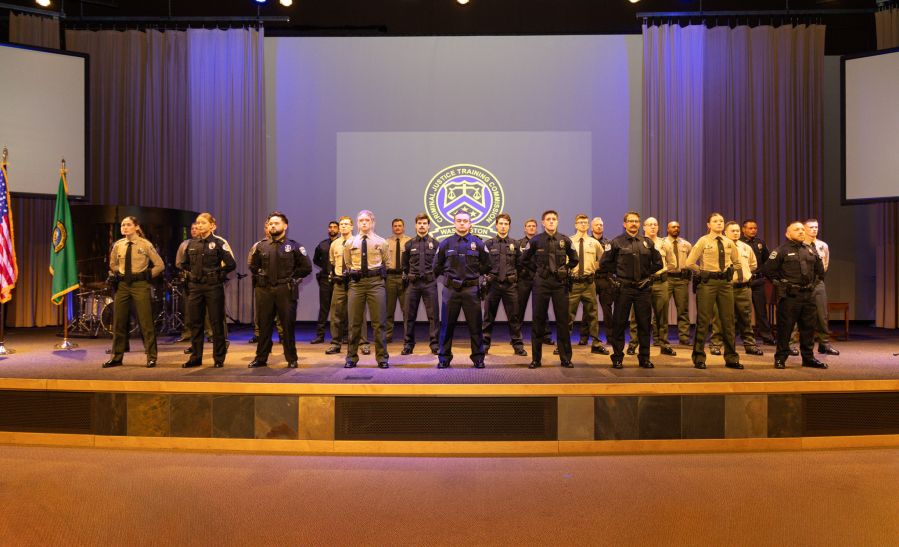 Graduates of the Academy Class 922 stand during their commencement ceremony at the Southwest Washington Criminal Justice Training Commission on Nov. 5. (Photo contributed by Vancouver Police Department)
