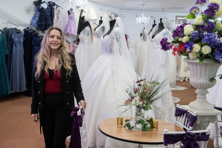 Tamara Landsberg recently opened Beyond Le Veils Bridal in Vancouver. Business applications countywide have steadily increased over the past 20 years, according to June U.S. Census Bureau data. (Photos by Amanda Cowan/The Columbian)