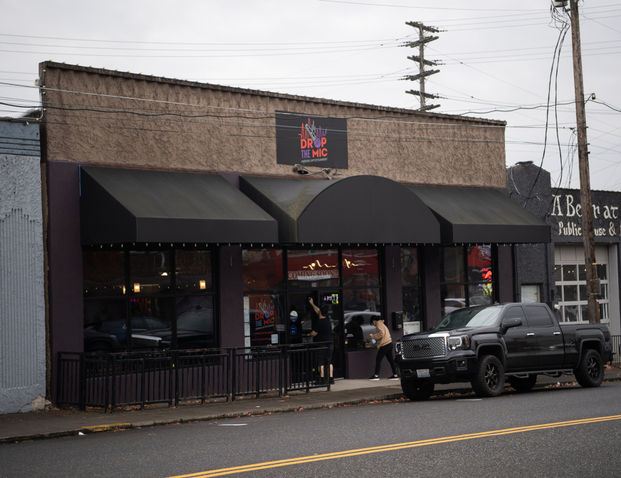 Drop The Mic sits on Northeast Third Avenue on in Camas. The business will be Clark County&rsquo;s first family-friendly karaoke venue. (Taylor Balkom/The Columbian)
