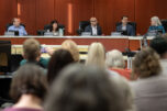 Clark County Council members Glen Yung, from left, Michelle Belkot, Wil Fuentes, Matt Little and Sue Marshall are pictured at the Public Service Center at the council&rsquo;s first meeting of the year in January. (Amanda Cowan/The Columbian files)