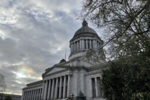 Washington state Capitol on March 7, 2024. Democratic state senators are eyeing an income tax on millionaires as they seek to overcome Washington’s persisting budget shortfall. But there would be huddles to get the tax passed. (Jerry Cornfield/Washington State Standard)