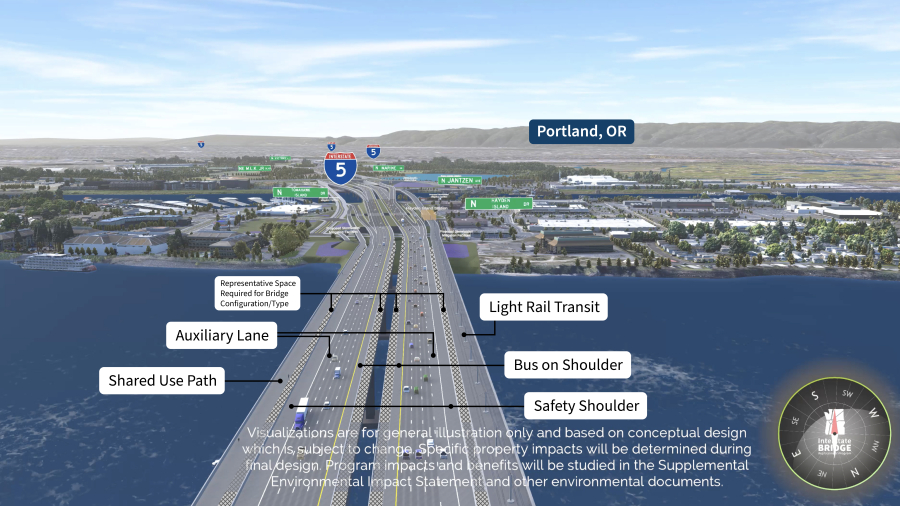 An illustration shows plans for a fixed-span, replacement Interstate 5 Bridge. (Contributed illustration)