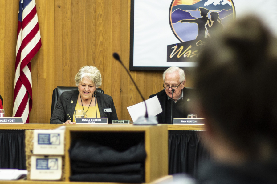 Washougal Mayor Molly Coston presides over a Washougal City Council meeting Jan. 14, 2020. (Contributed by the city of Washougal)