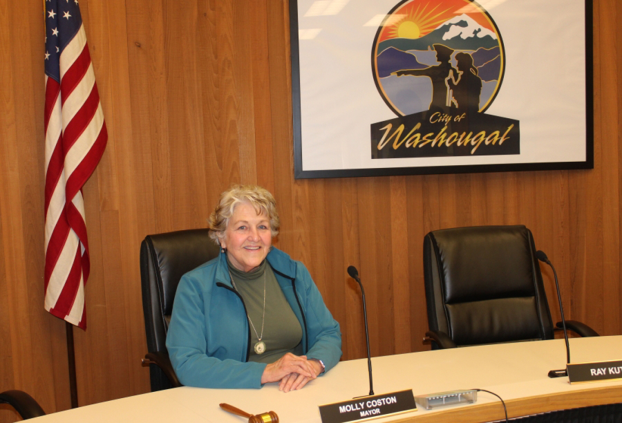 Washougal Mayor Molly Coston poses for a photo in council chambers at Washougal City Hall in January 2020. (Doug Flanagan/The Columbian files)