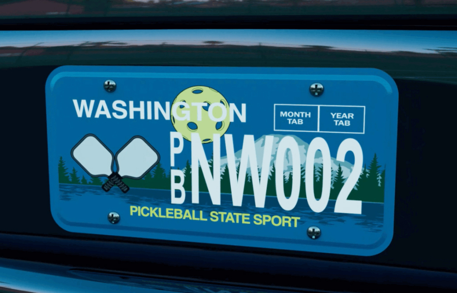 Washington began selling a specialty plate honoring pickleball on Nov. 19. This is a sample of a personalized plate. (Seattle Metro Pickleball Association)