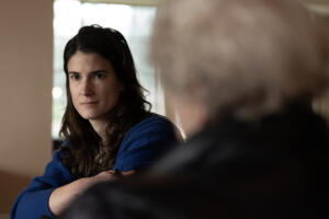 Rep. Marie Gluesenkamp Perez meets with residents of the Vista Del Rio Mobile Home Community in Vancouver on Wednesday afternoon, Oct. 22. (Amanda Cowan/The Columbian)