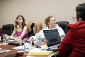 Miss Clark County 2026 May Dearing, left, attends a National Women&rsquo;s Coalition Against Violence & Exploitation workshop on Tuesday at The Heathman Lodge in Vancouver. Dearing has taken on human trafficking awareness advocacy as her community service initiative. (Photos by Taylor Balkom/The Columbian)