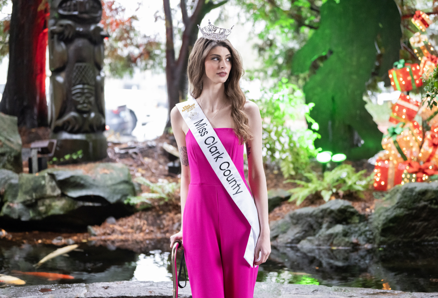 May Dearing, Miss Clark County 2026, stands for a portrait on Tuesday at The Heathman Lodge in Vancouver. Dearing has taken on human trafficking awareness advocacy as her community service initiative. (Taylor Balkom/The Columbian)
