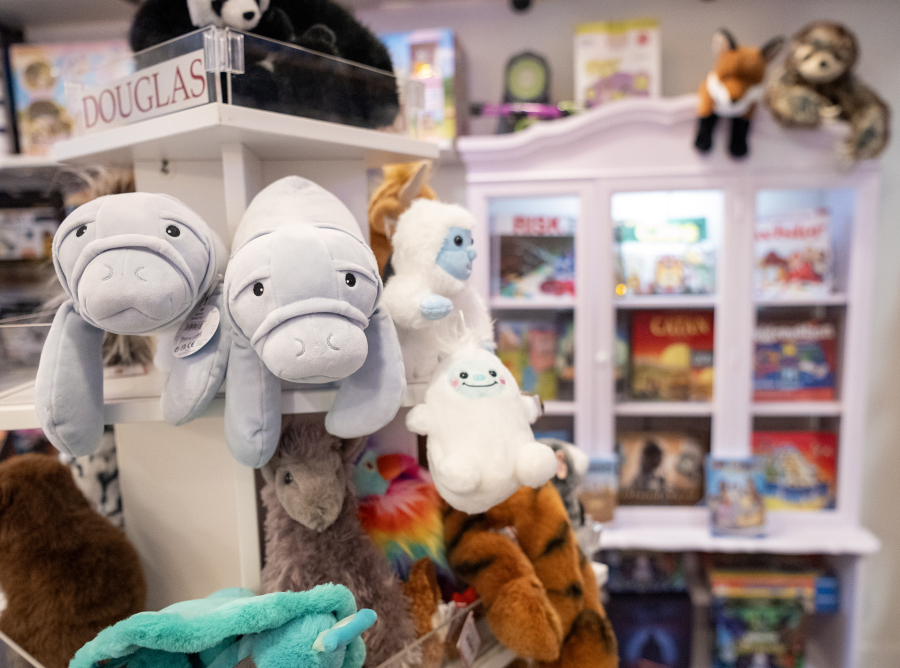 Stuffed animals sit on a display Thursday at Periwinkle&rsquo;s Toy Shoppe in Camas. Stuffed animals are one of the year&rsquo;s top toys, according to the National Retail Federation.