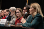 Sen. Annette Cleveland, D-Vancouver, center, joins Rep. Monica Stonier, D-Vancouver, as they listen to Rep. Sharon Wylie, D-Vancouver, speak during the Greater Vancouver Chamber&rsquo;s Legislative Outlook event at the Hilton Vancouver Washington on Tuesday morning. On the cusp of a drop in revenue over the coming years, lawmakers expect a tough upcoming legislative session. (Amanda Cowan/The Columbian)