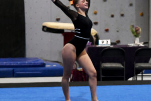Lena Pattison of Washougal performs her floor routine during a gymnastics meet at Naydenov Gymnastics on Saturday, Dec. 13, 2025 in Vancouver. (Micah Rice/The Columbian)