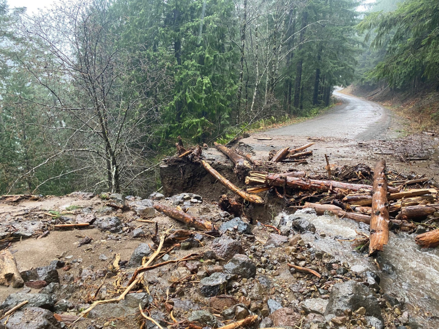 Forest Road 21 is one of several roads in the Gifford Pinchot National Forest that remain closed due to damage from recent heavy rains. (Contributed by the U.S. Forest Service)