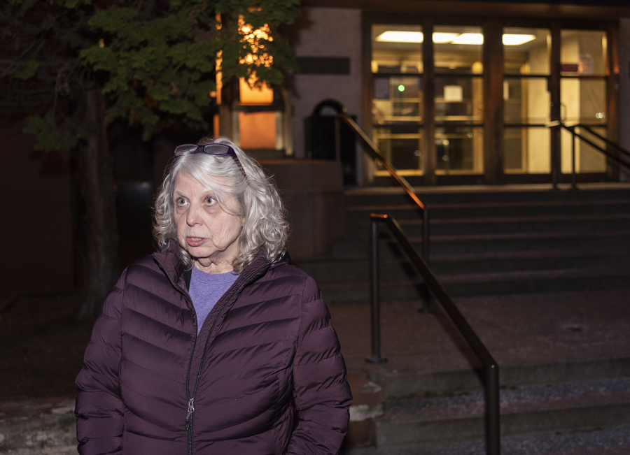 Starr Lara speaks about the jury&rsquo;s guilty verdict against serial killer Warren Forrest on Feb. 1, 2023, at the Clark County Courthouse. Forrest was convicted of first-degree murder in the killing of 17-year-old Martha Morrison of Portland in 1974. Forrest is also suspected in connection with the 1971 disappearance of Lara&rsquo;s sister, Jamie Grissim. (Taylor Balkom/The Columbian files)
