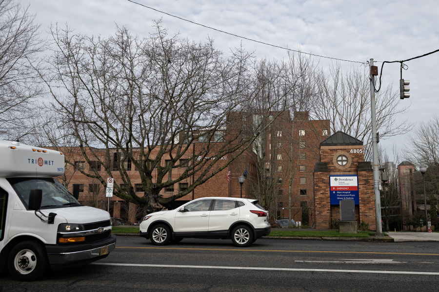 Providence Portland Medical Center is pictured along Northeast Glisan Street on Jan. 9. Some local residents have been crossing the bridge into Oregon for specialty care. (Amanda Cowan/The Columbian)