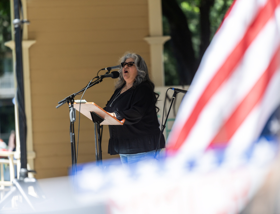 Vancouver City Councilor Diana Perez is running for the 17th Legislative District Position 2. In May, she spoke to a crowd during a May Day rally at Esther Short Park. (Taylor Balkom/The Columbian files)