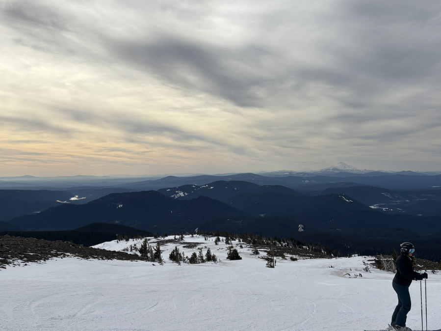 View from 6,550 feet above sea level at the top of the Vista Chair at Mt. Hood Meadows on Tuesday, Feb. 3, 2026.. (Micah Rice/The Columbian)