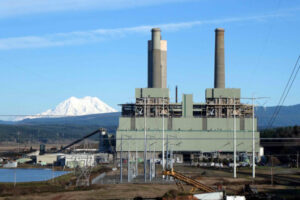 The steam plume from the TransAlta coal power plant outside Centralia could formerly be seen from 30 miles away on cold, clear days. But it&rsquo;s been absent since mid-December when the plant shut down for conversion to natural gas. (Tom Banse/Washington State Standard)