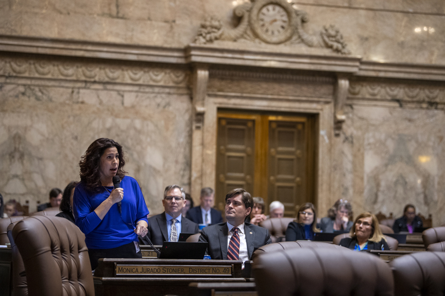 Rep. Monica Stonier, D-Vancouver, speaks in the state House of Representatives in Olympia on April 9, 2019. (Alisha Jucevic/The Columbian files)
