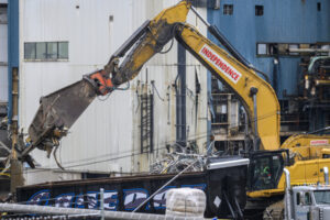 Initial revitalization work &mdash; focusing on infrastructure upgrades and the removals of the boiler, bleaching and pulping buildings and a kraft mill &mdash; began in October and will last through 2027. (Taylor Balkom/The Columbian)