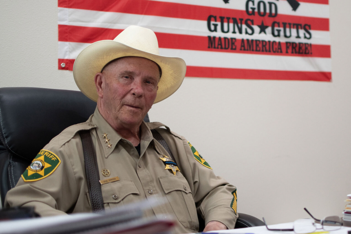 Klickitat County Sheriff Bob Songer sits in his office in Goldendale on July 5, 2023. (Isaac Stone Simonelli/ Arizona Center for Investigative Reporting)