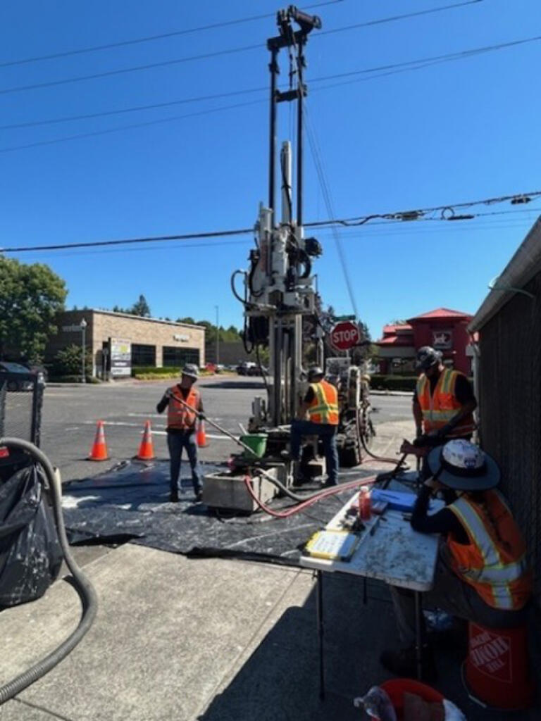 Crews conduct survey work for the city of Washougal&rsquo;s 32nd Street rail crossing project in an undated photo. (Contributed by the city of Washougal)