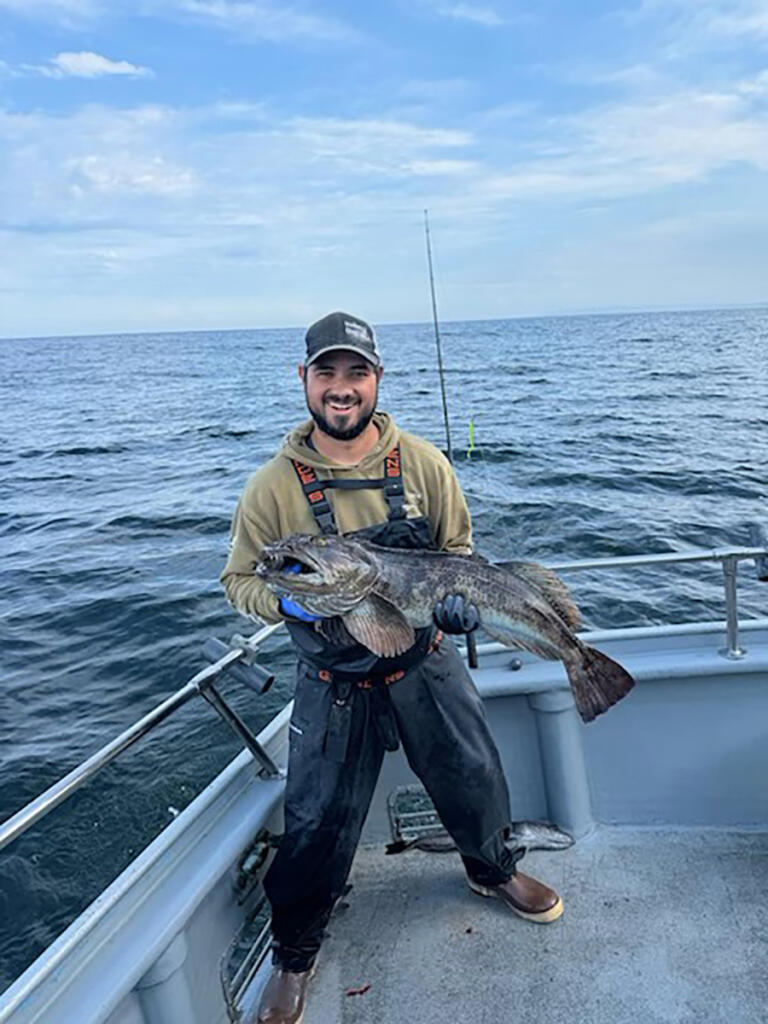 A fine lingcod taken with Sea Breeze Charters out of Ilwaco. The charter offers two types of bottom fishing trips, close-in shallow water trips, and deep-water trips out in the Astoria Canyon. (Photo courtesy Sea Breeze Charters)