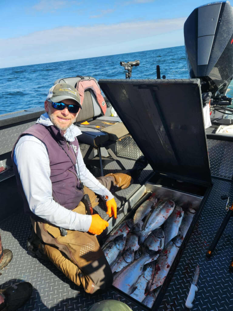 Showing off a fish box jammed full, guide Bill Monroe Jr., is optimistic that the coming river and ocean salmon seasons of 2025 will be every bit as good as last year. (Photo courtesy Bill Monroe Outdoors)