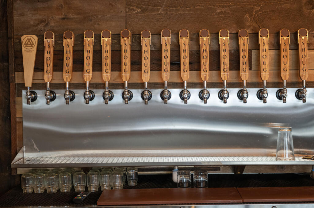 Taps sit behind the bar Monday at Shoug&rsquo;s Draft House in Washougal.
(Taylor Balkom/The Columbian)
