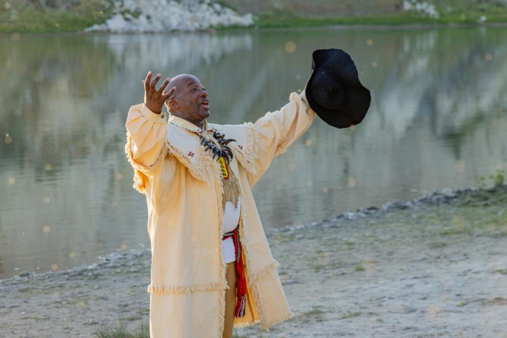 Author and living history reenactor Hasan Davis performs as York, the only enslaved person on the Lewis and Clark Expedition, in the film &ldquo;Big Medicine: York Outdoors.&rdquo; (Peter Carbonell/National Park Service)