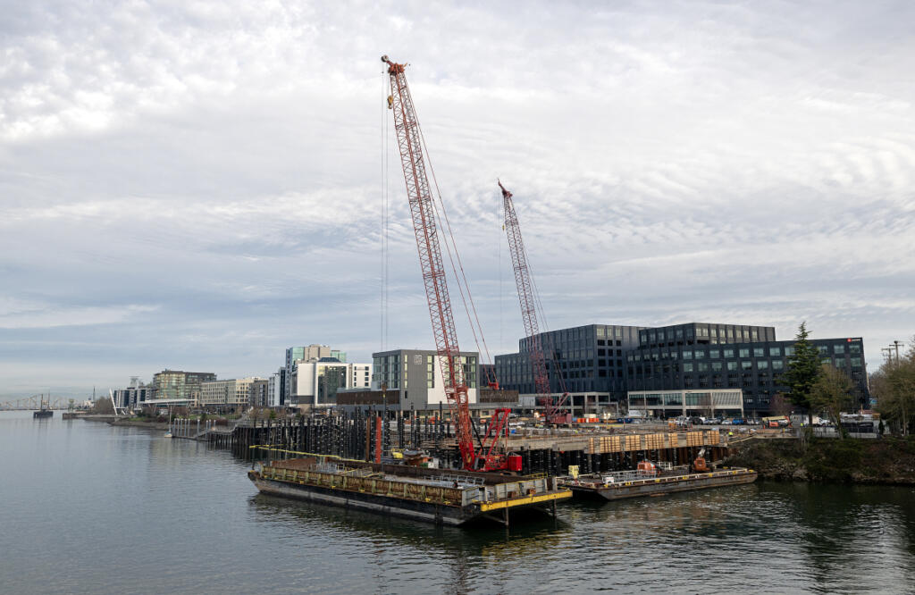 The Waterfront Vancouver is seen from the Interstate 5 Bridge on Wednesday. (Amanda Cowan/The Columbian)