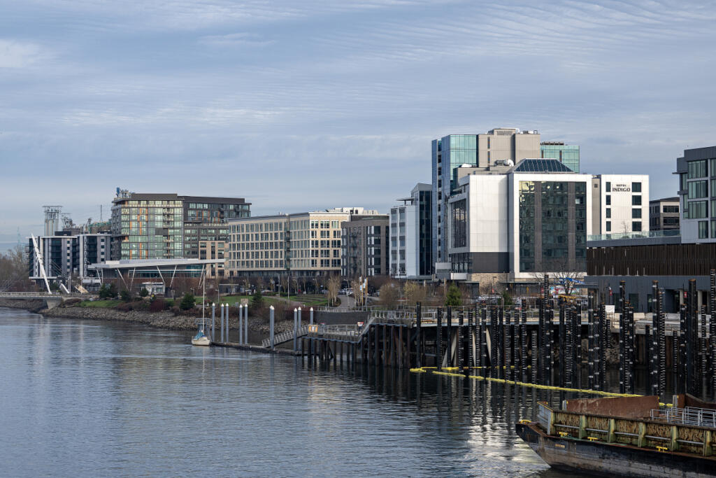 The Waterfront Vancouver is seen from the Interstate 5 Bridge on Wednesday. (Photos by  Amanda Cowan/The Columbian)