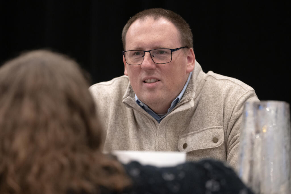 Rep. Kevin Waters, R-Stevenson, participates in a Dec. 16 legislative outlook event at the Hilton Vancouver Washington. Waters also serves as executive director of the Skamania Economic Development Council. His family runs a number of tourism-dependent businesses, including Backwoods Brewing Co. in Carson. (Amanda Cowan/The Columbian files)