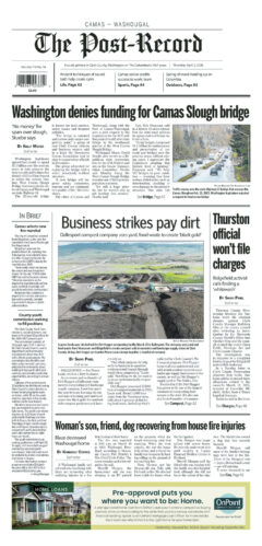 Thursday, April 2nd, 2026 Camas-Washougal Post-Record newspaper front page