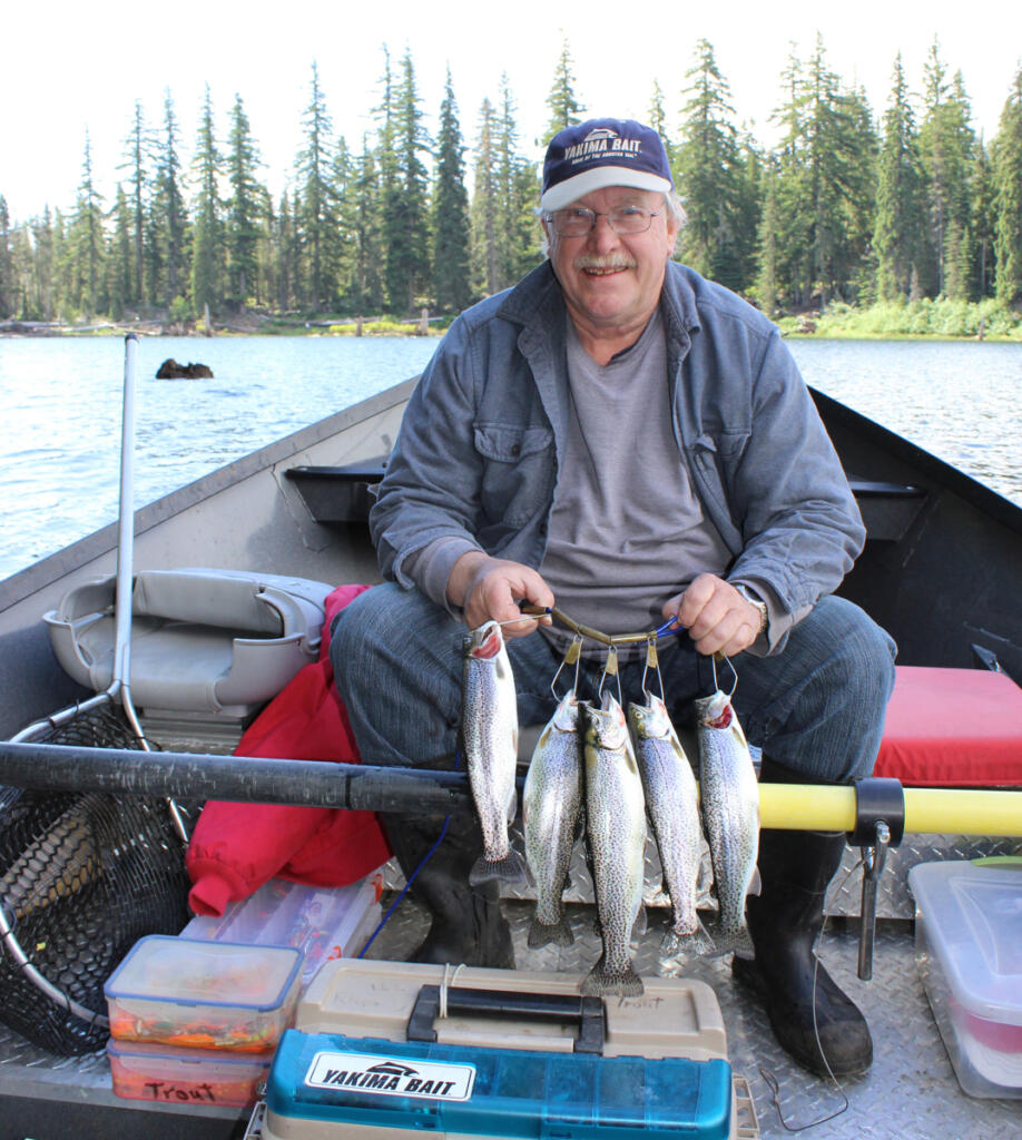 A fine limit of rainbow trout taken a few years ago during a spring trip to Goose Lake in Skamania County. April 25 is the 2026 spring trout opener across Washington state. (Terry Otto for The Columbian)