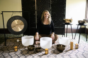 Andrea Kintzley, owner of Soul Space Wellness in Vancouver, learned how to play the crystal singing bowls a few years ago. Now she offers group and private sound bath sessions as well as reiki, a form of energy healing. (Taylor Balkom/The Columbian)