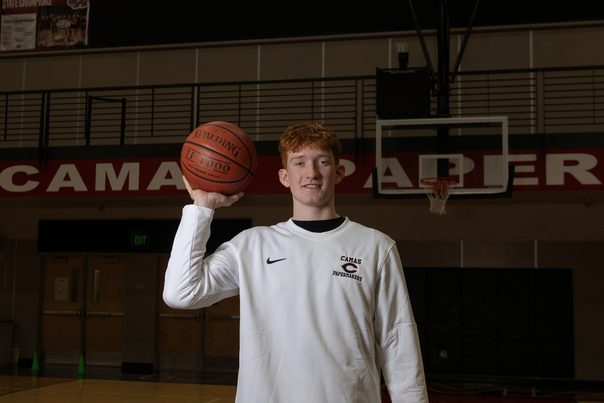 Camas High School senior Ethan Harris averaged 21 points, 10 rebounds and four assists this season for the Papermakers. (Amanda Cowan/The Columbian)