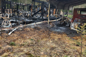 Husks of burned structures stand on Sherrill Morgan&rsquo;s Washougal area property after a March 10 fire. (Contributed by Sherrill Morgan)
