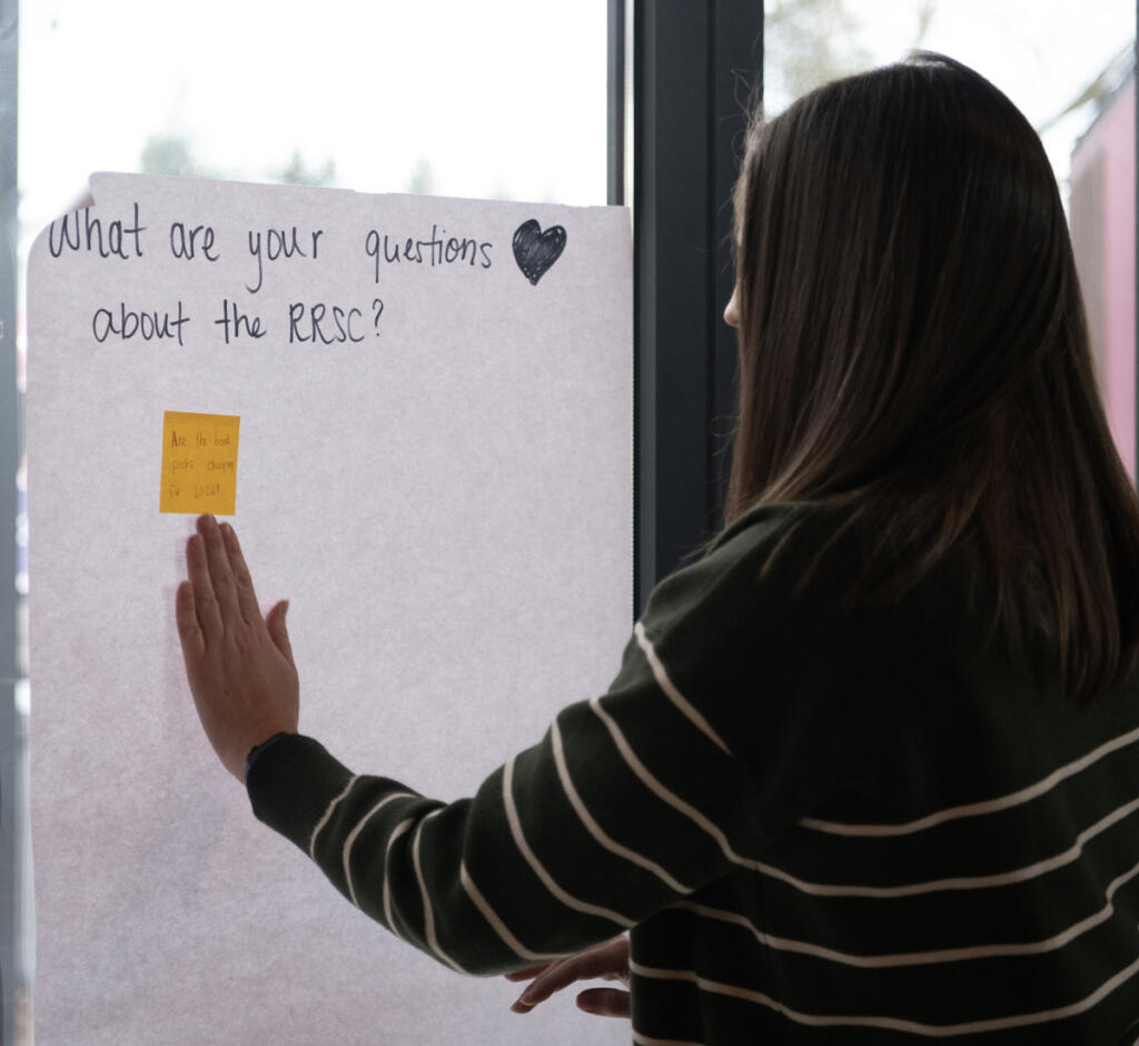 Melanie Clarke of Battle Ground puts a sticky note answer under a prompt April 1. The monthly meetup draws women from across Clark County seeking connection as much as conversation, fueled in part by the popularity of romance and &ldquo;romantasy&rdquo; novels.
Taylor Balkom/The Columbian
