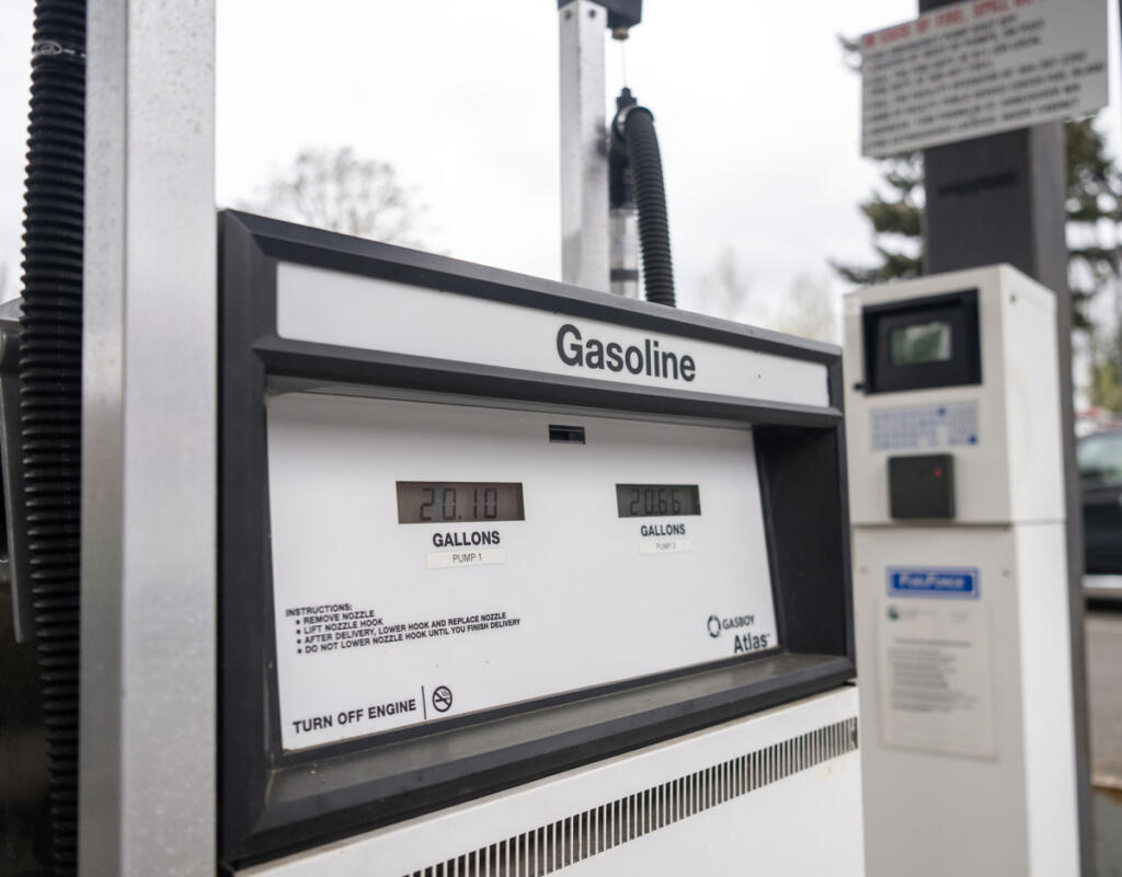 A gas pump used by the Clark County Sheriff&rsquo;s Office sits Tuesday in Vancouver. (Taylor Balkom/ The Columbian)