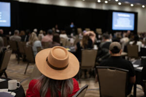 A crowd of people listens to speakers from Shared Hope International at the Hilton Vancouver Washington on April 9.