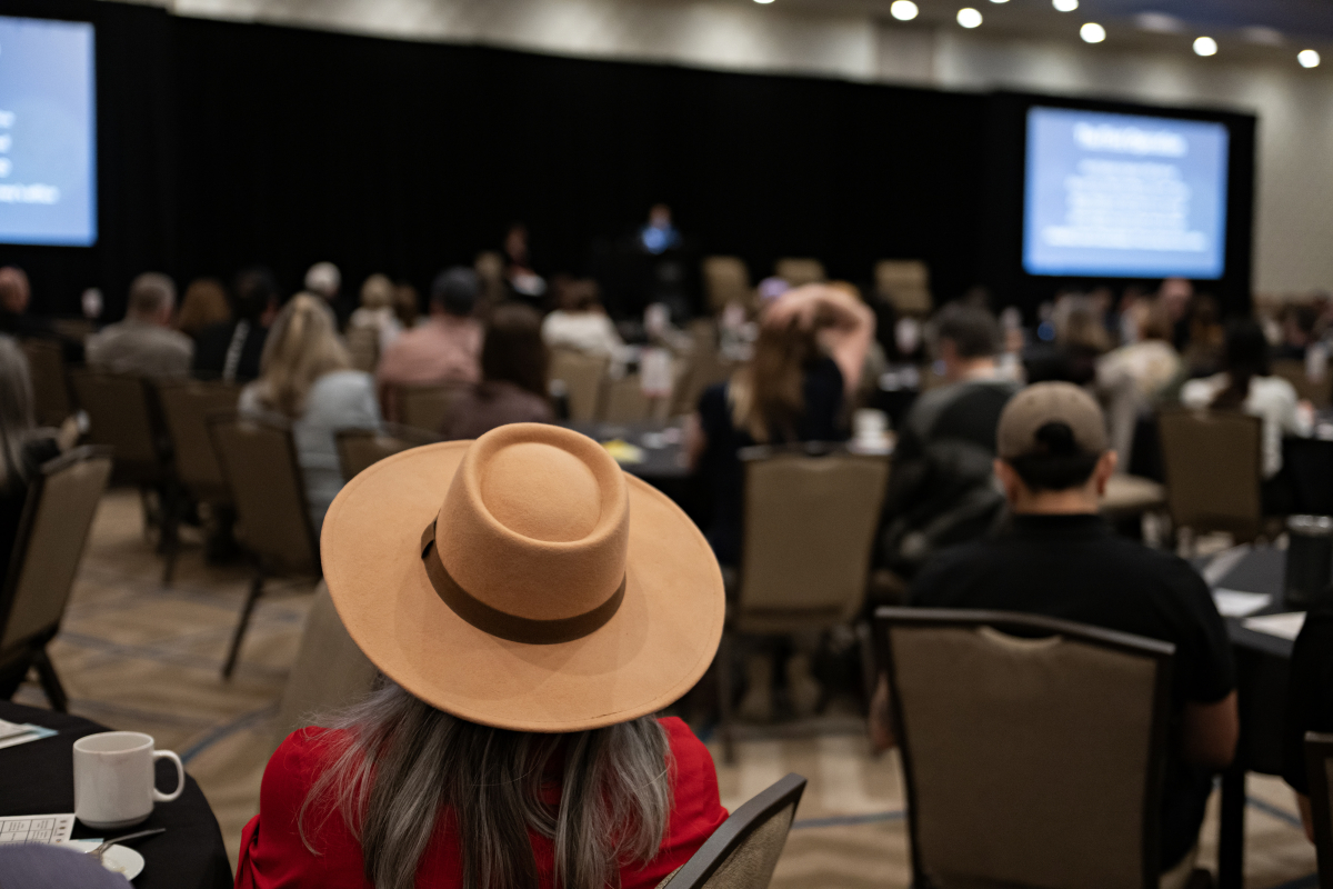 A crowd of people listens to speakers from Shared Hope International at the Hilton Vancouver Washington on April 9.