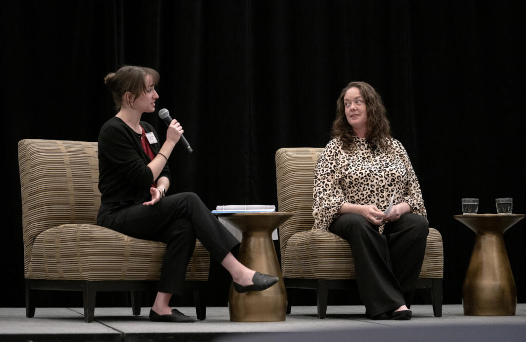 Representatives from Shared Hope International speak at the Hilton Vancouver Washington on April 9. (Amanda Cowan/The Columbian)