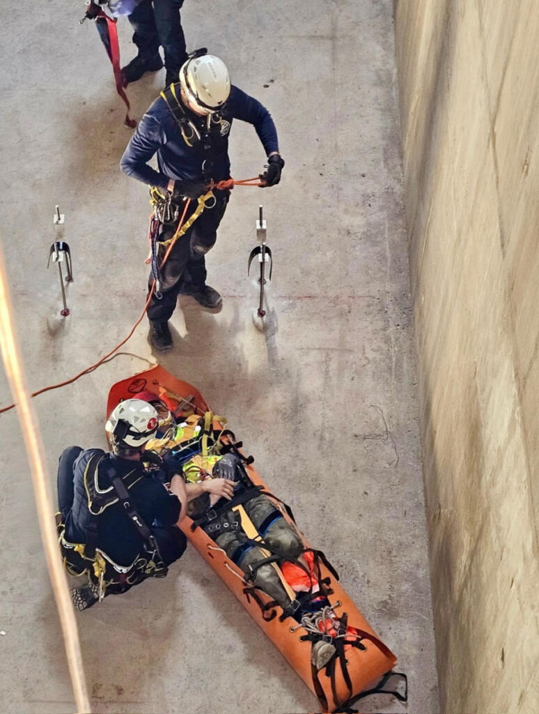 Camas-Washougal Fire Department crews, with assistance from neighboring agencies, rescued a 36-year-old man who had fallen into a tank at the Washougal Wastewater Treatment Facility on Wednesday. (Photo contributed by the Vancouver Fire Department)