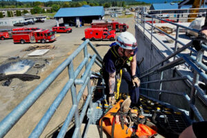Team Wednesday raised a man who had fallen about 25 feet into a tank at the Washougal Wastewater Treatment Facility. (Photo contributed by the Vancouver Fire Department)